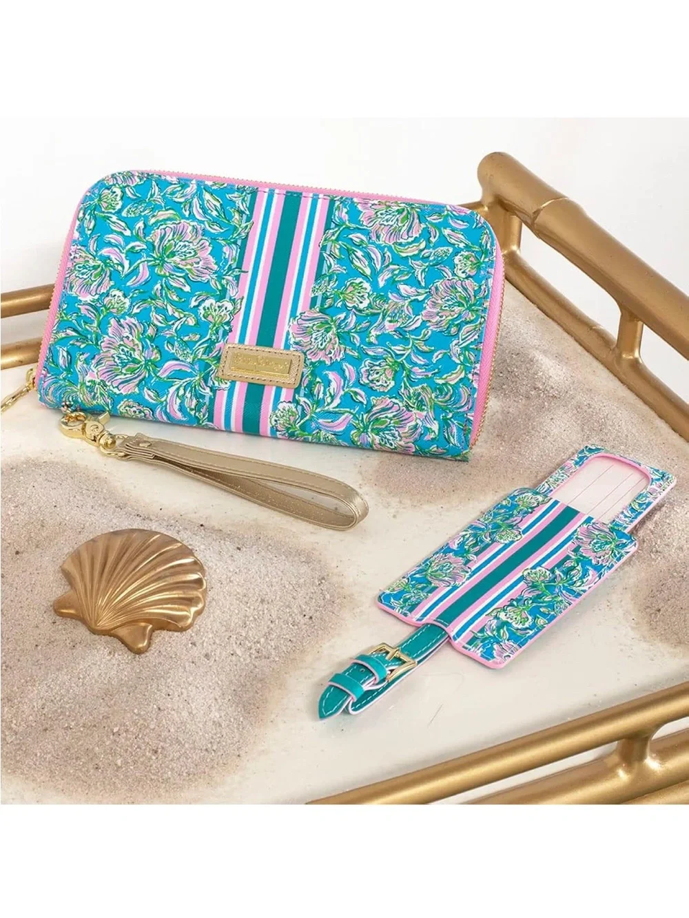 New Lilly Pulitzer Pink Floral Zip Wristlet Travel Wallet Passport Holder